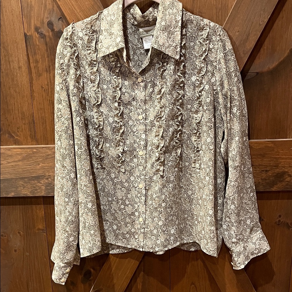 Coldwater Creek Brown Floral Blouse